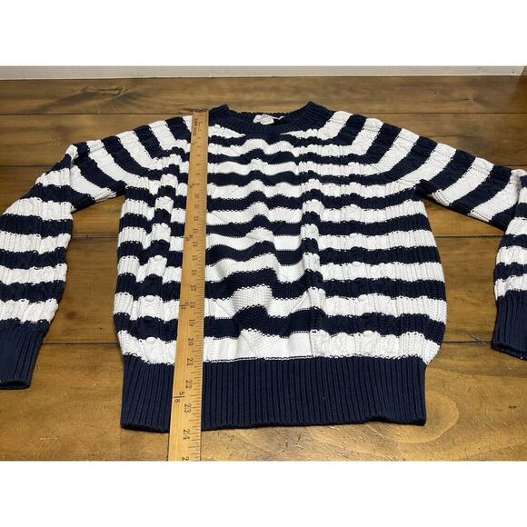 Vineyard Vines Size M Striped Fisherman Crewneck Sweater Ivory Blue Cable Knit - Picture 4 of 7